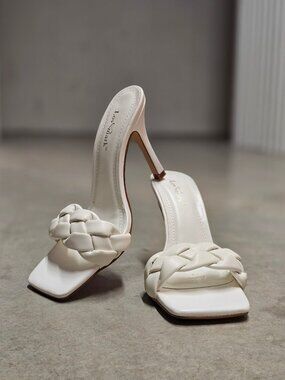 Woven Strap High Heel Slide Sandals For Women Square Toe Stiletto Elegant & Styl